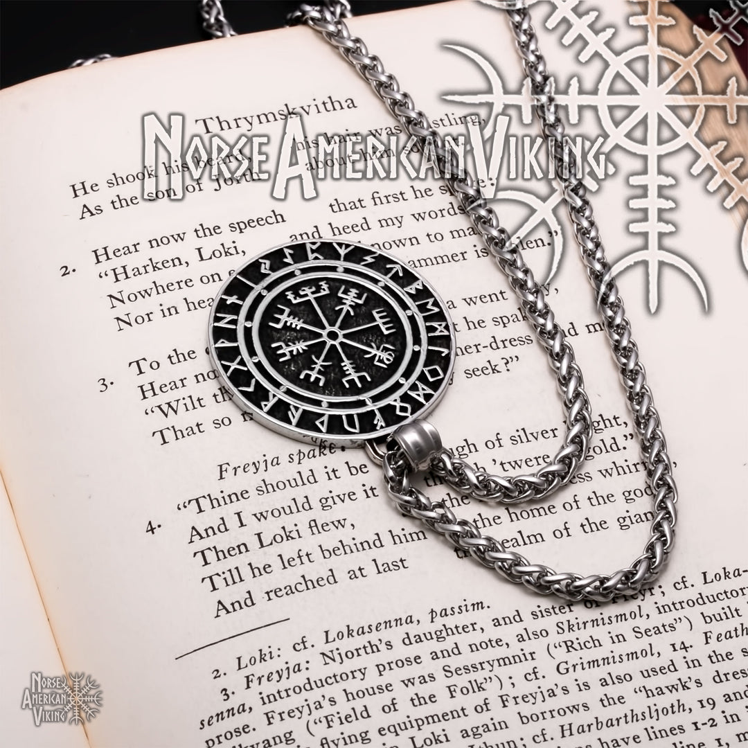 Viking Vegvisir Compass Rune Stainless Steel Pendant Necklace