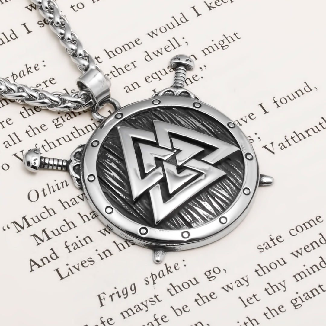 Viking Warrior Shield Valknut Stainless Steel Pendant Necklace Norse American