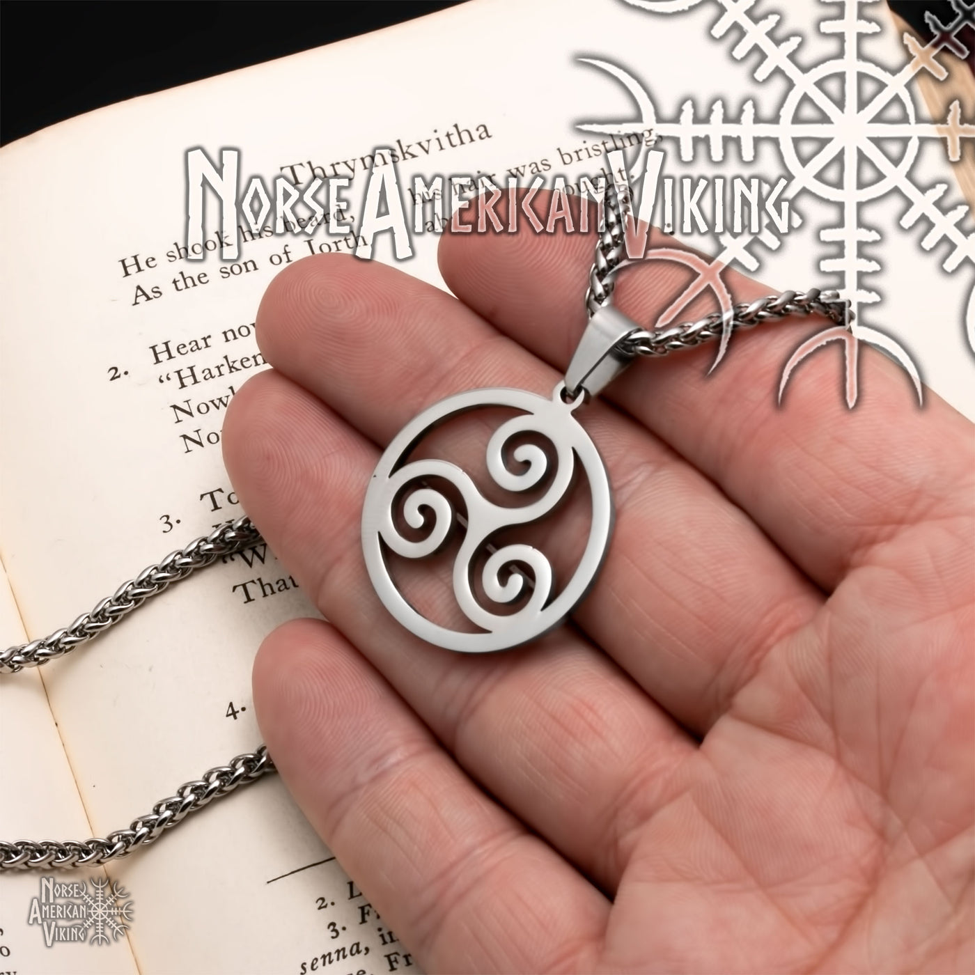 Viking Triskele Stainless Steel Pendant Necklace Norse American