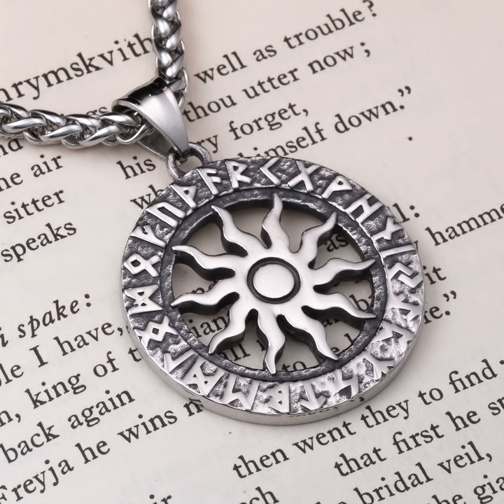 Viking Sun Rune Stainless Steel Pendant Necklace