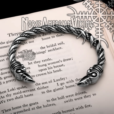 Viking Raven Head Twisted Torc Bracelet Arm Band Norse American