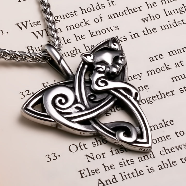 Viking Trinity Freya's Cat Large Stainless Steel Pendant Necklace