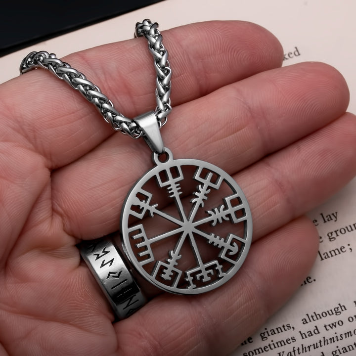 Viking Vegvisir Compass Open Stainless Steel Pendant Necklace Norse American