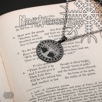 Viking Yggdrasil World Tree Rune Stainless Steel Pendant Necklace Norse American