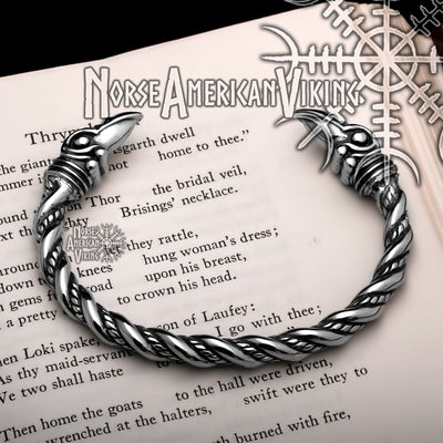 Viking Raven Head Twisted Torc Bracelet Arm Band Norse American