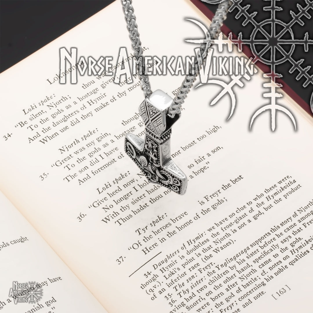 Viking Mjolnir Thor's Hammer Jormungandr Stainless Steel Pendant Necklace