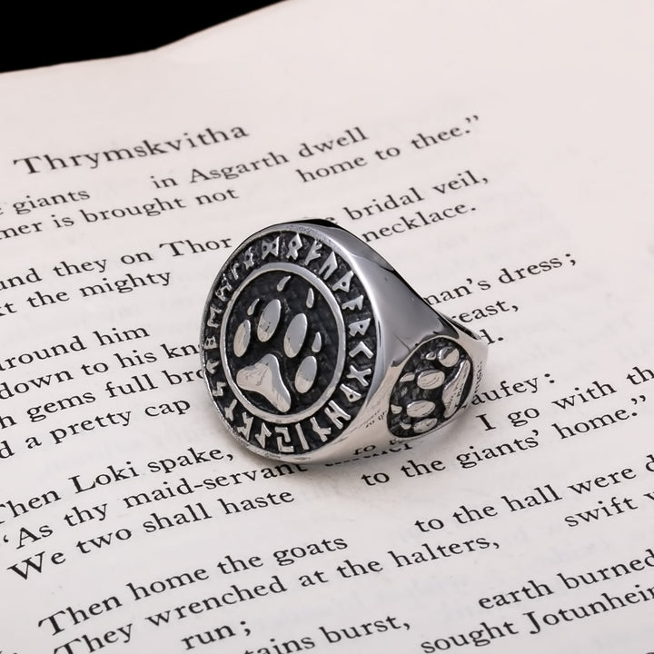 Wolf Paw Print Rune Ring Norse American Viking