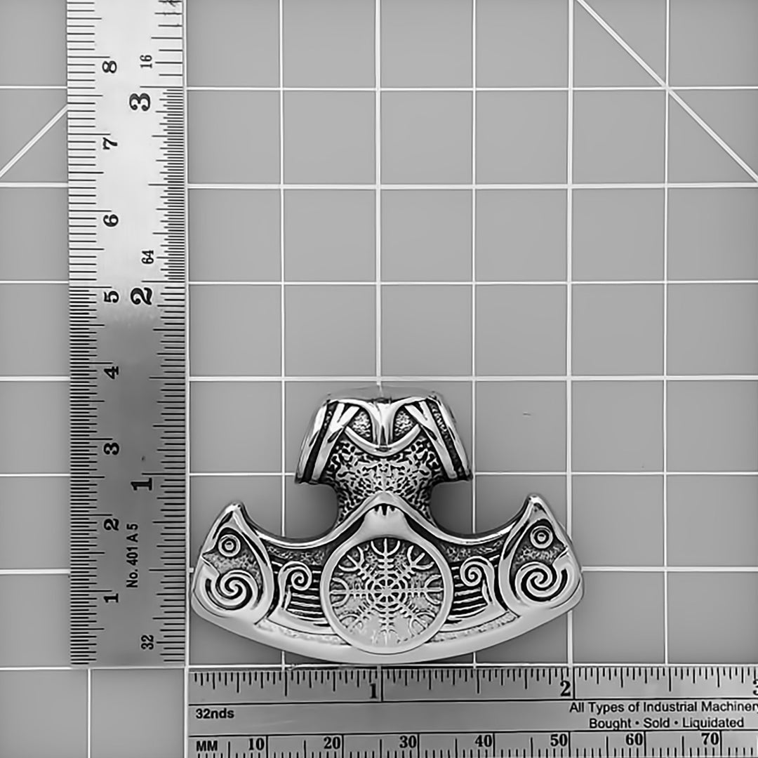 Viking Helm of Awe Axe Stainless Steel Pendant Necklace Norse American