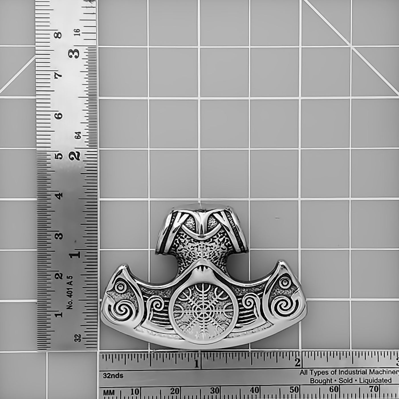Viking Helm of Awe Axe Stainless Steel Pendant Necklace Norse American