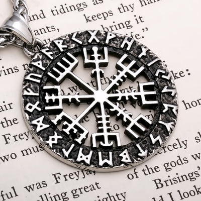 Viking Compass Vegvisir Rune Stainless Steel Pendant Necklace Norse American