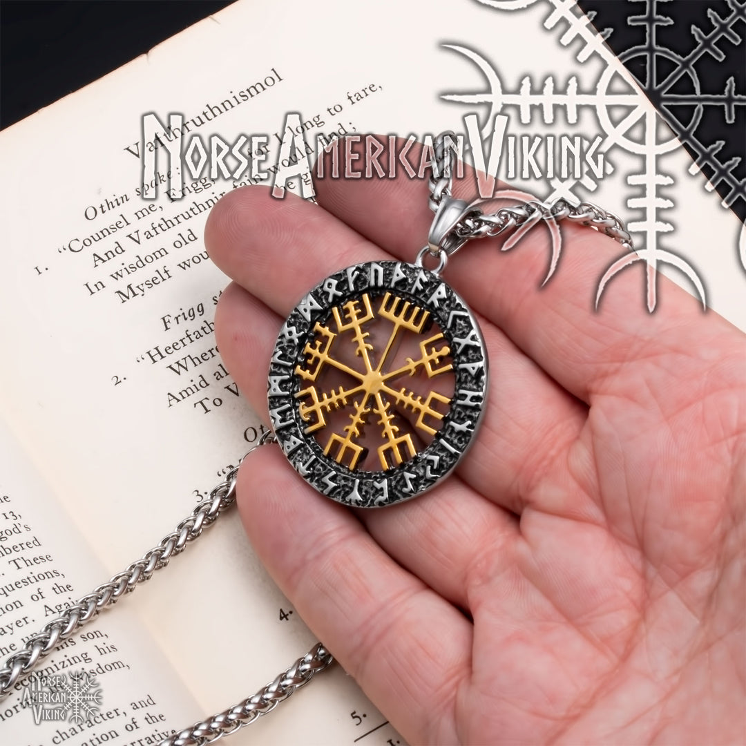 Viking Vegvisir Compass Stainless Steel Pendant Necklace Norse American