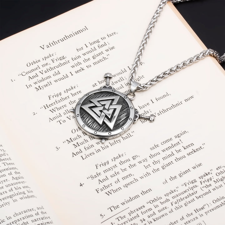 Viking Warrior Shield Valknut Stainless Steel Pendant Necklace Norse American