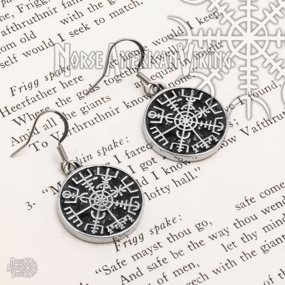 Viking Vegvisir Earrings Stainless Steel Norse American