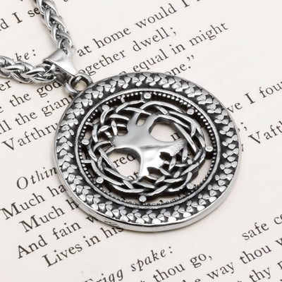 Viking Yggdrasil World Ash Tree Medallion Stainless Steel Pendant Necklace Norse American