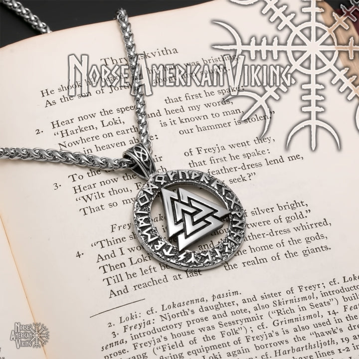 Viking Valknut Slain Warrior Knot Rune Stainless Steel Pendant Necklace Norse American