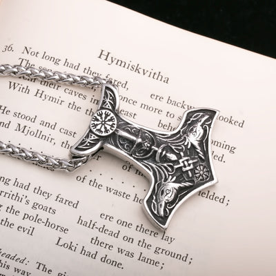 Viking Mjolnir Vegvisir Thor's Hammer Stainless Steel Pendant Necklace Norse American