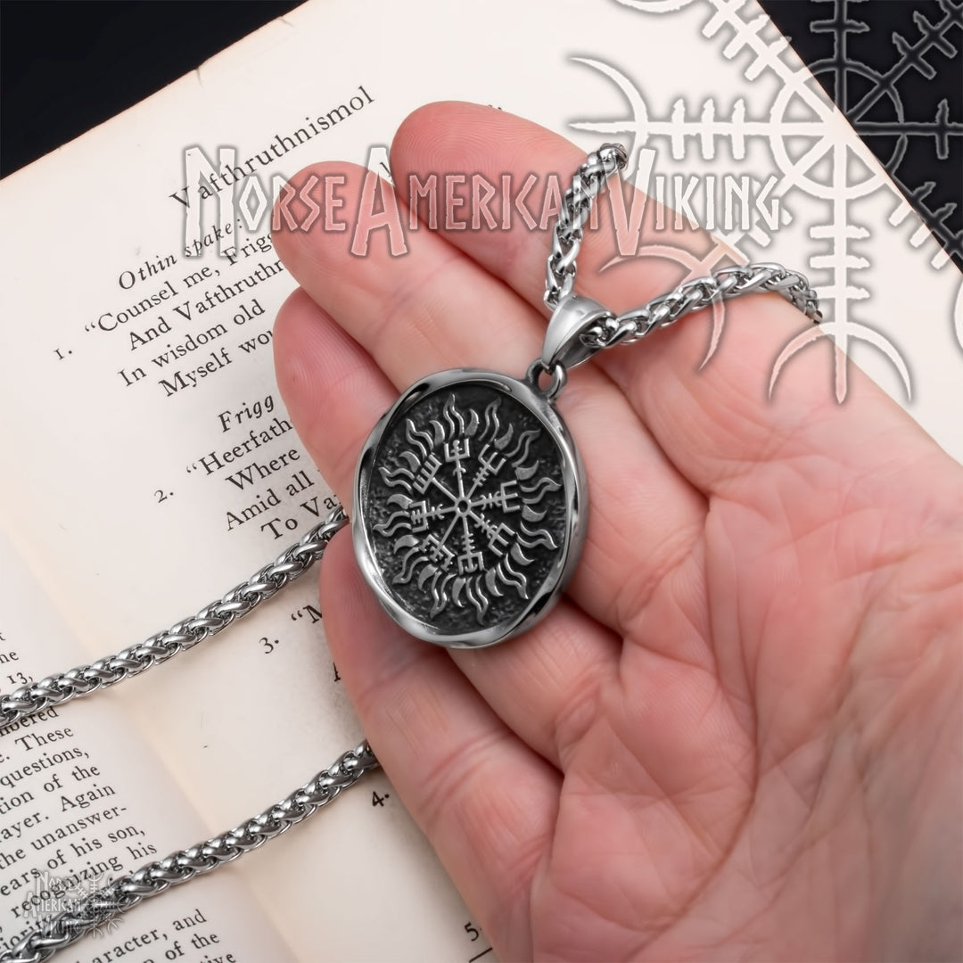 Viking Vegvisir Compass Sun Stainless Steel Pendant Necklace Norse American