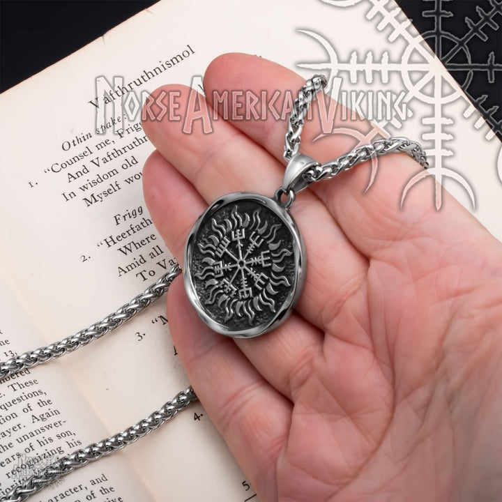 Viking Vegvisir Compass Sun Stainless Steel Pendant Necklace Norse American