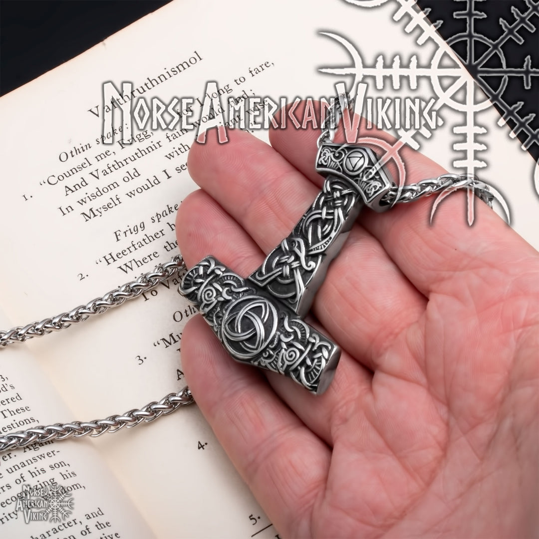 Viking Mjolnir Thor's Hammer Trinity Stainless Steel Pendant Necklace