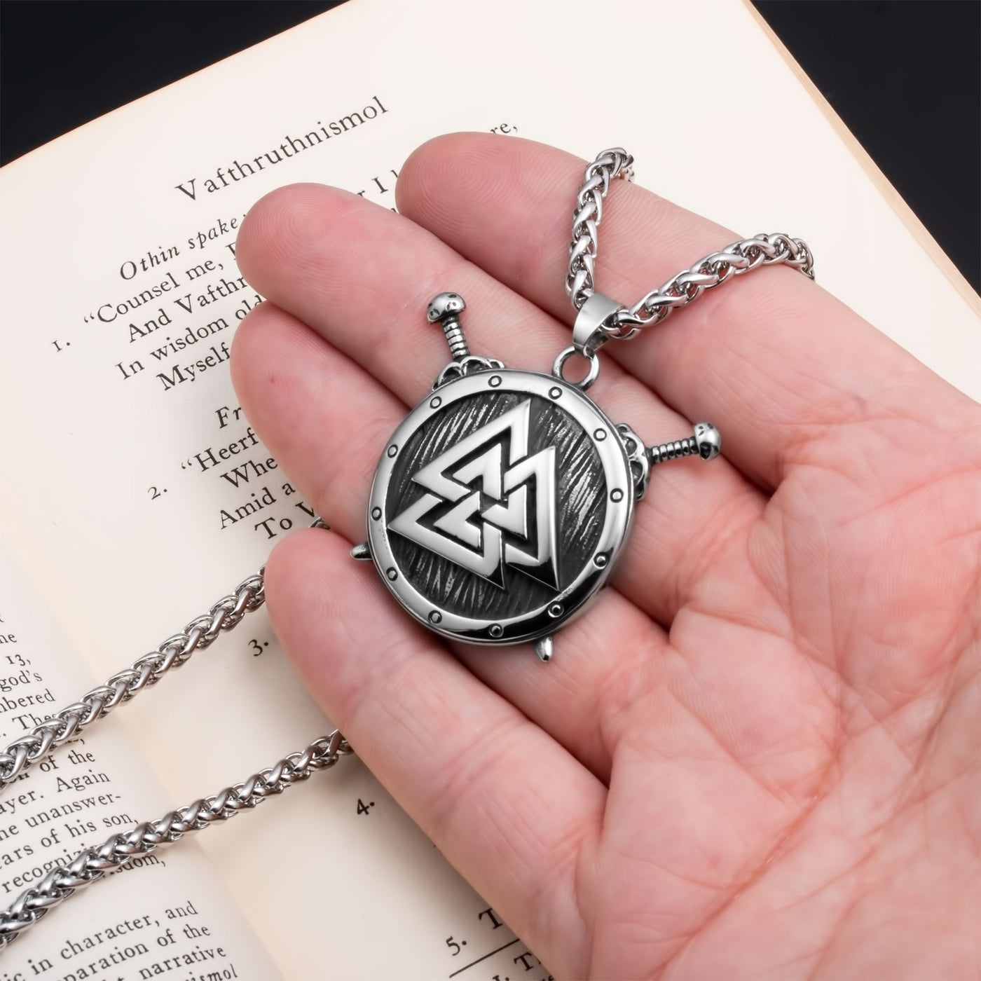 Viking Warrior Shield Valknut Stainless Steel Pendant Necklace Norse American