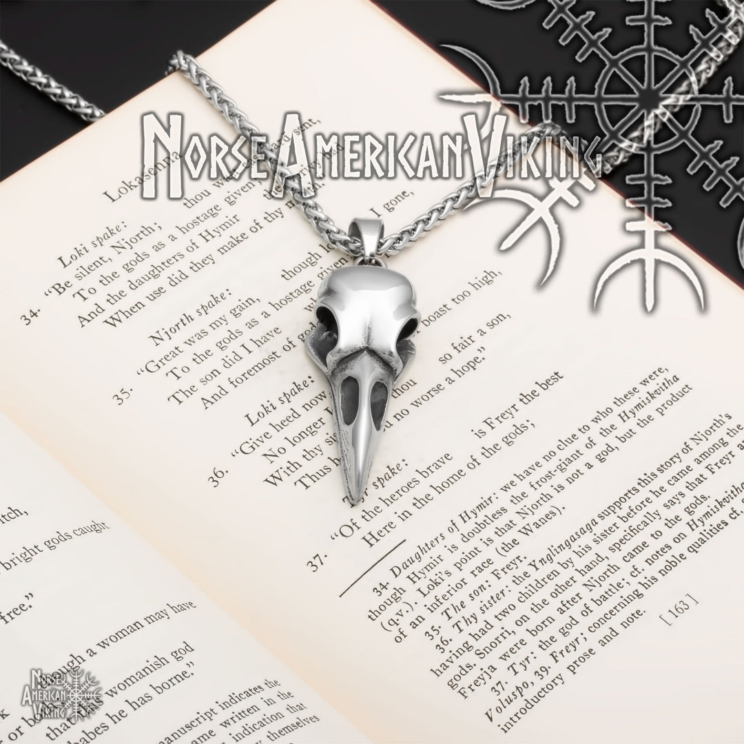 Viking Raven Skull Stainless Steel Pendant Necklace