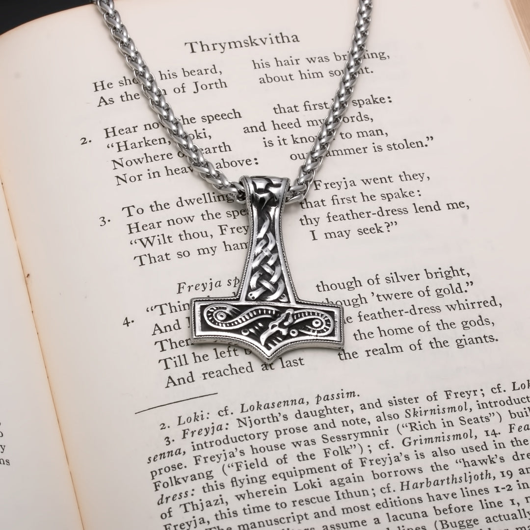 Viking Mjolnir Thor's Midgard Serpent Stainless Steel Pendant Necklace Norse American