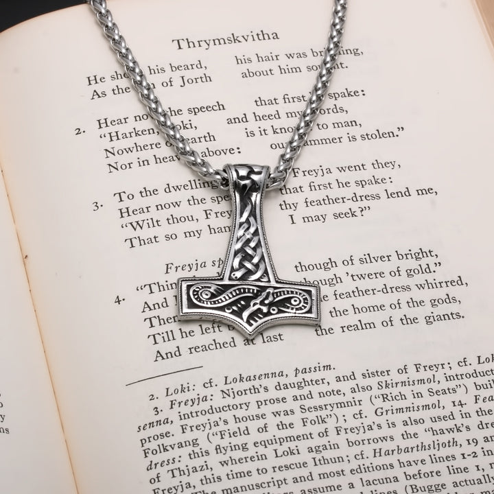 Viking Mjolnir Thor's Midgard Serpent Stainless Steel Pendant Necklace Norse American