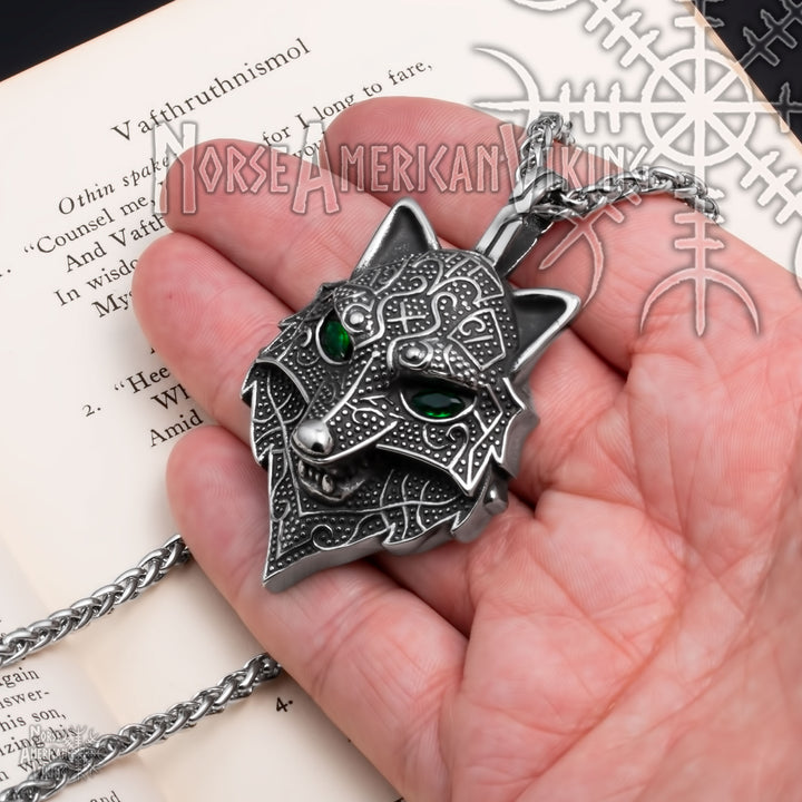 Viking Fenrir Wolf Head Stainless Steel Pendant Necklace Norse American