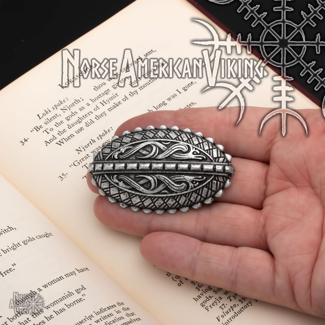 Viking Raven Oval Tortoise Brooch