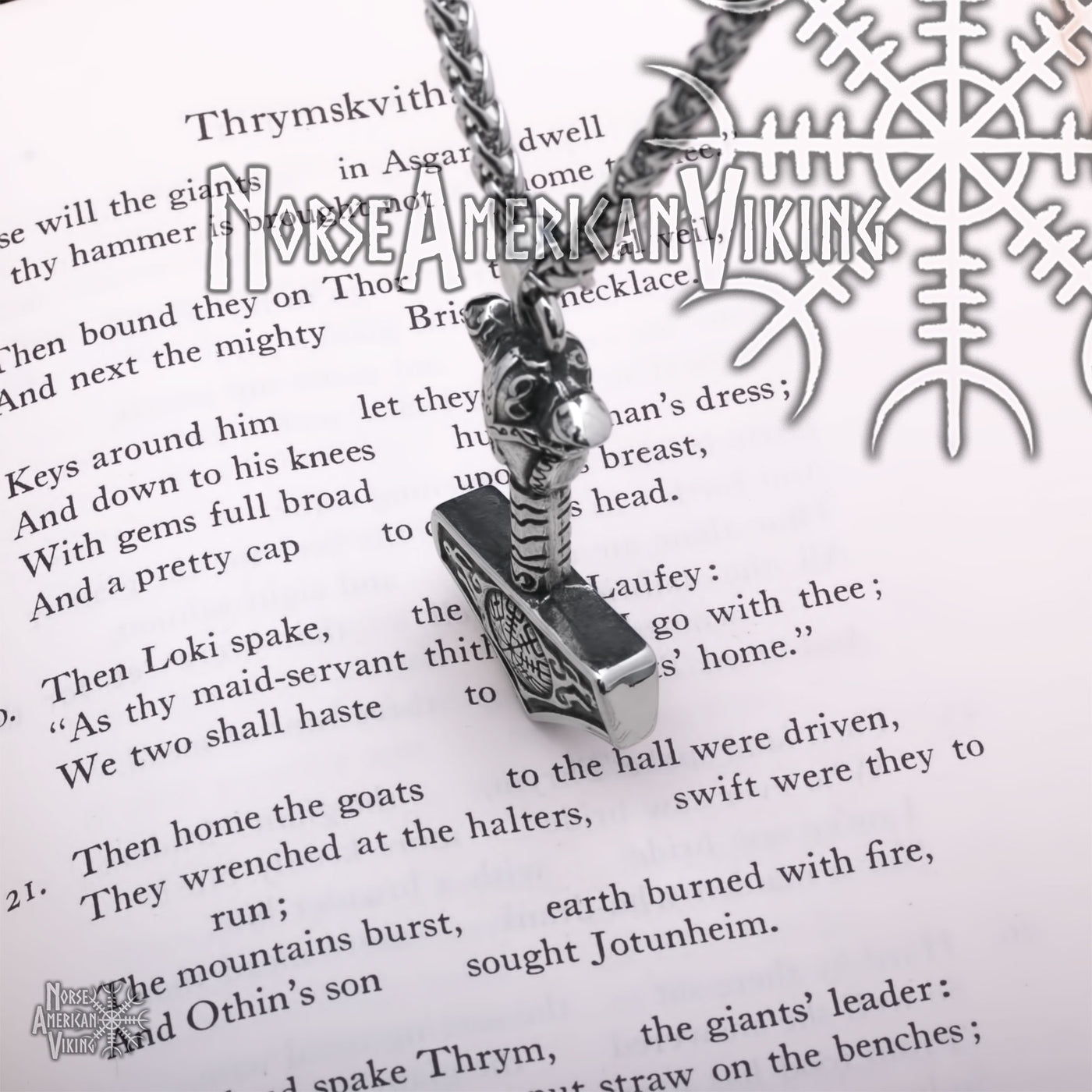 Viking Mjolnir Thor's Hammer Vegvisir Helmet Stainless Steel Pendant Necklace