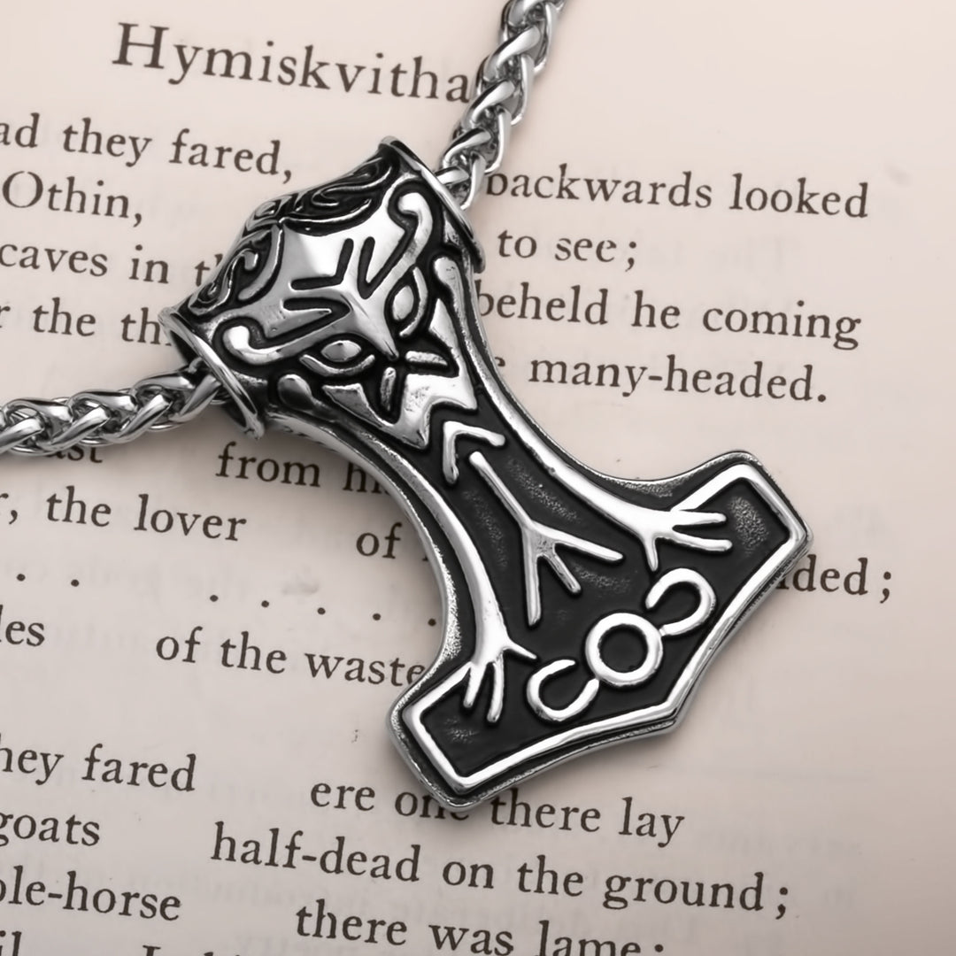 Viking Mjolnir Thor's Hammer Stainless Steel Pendant Necklace Large