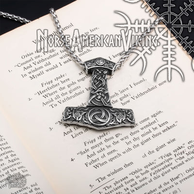 Viking Mjolnir Thor's Hammer Trinity Stainless Steel Pendant Necklace
