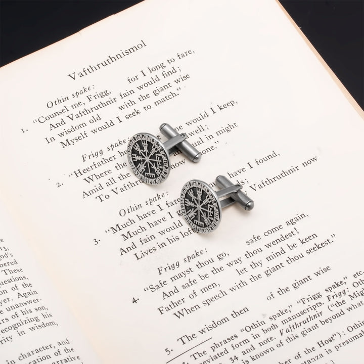 Viking Vegvisir Elder Futhark Runes Cufflinks Stainless Steel Norse American