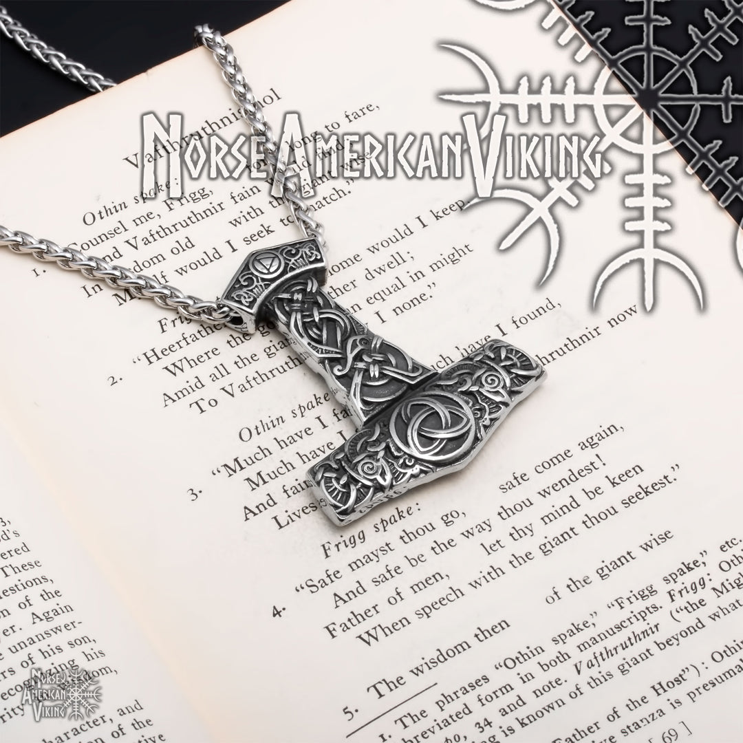 Viking Mjolnir Thor's Hammer Trinity Stainless Steel Pendant Necklace