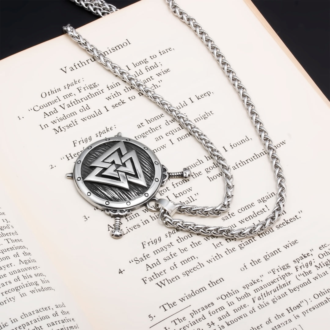 Viking Warrior Shield Valknut Stainless Steel Pendant Necklace Norse American