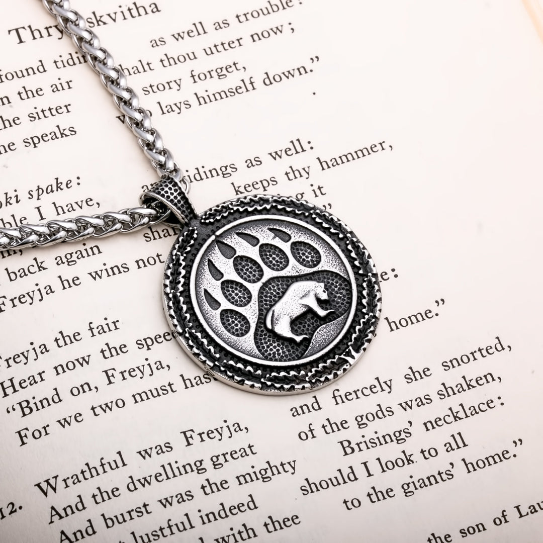 Viking Bear Paw Print Berserker Stainless Steel Pendant Necklace Norse American