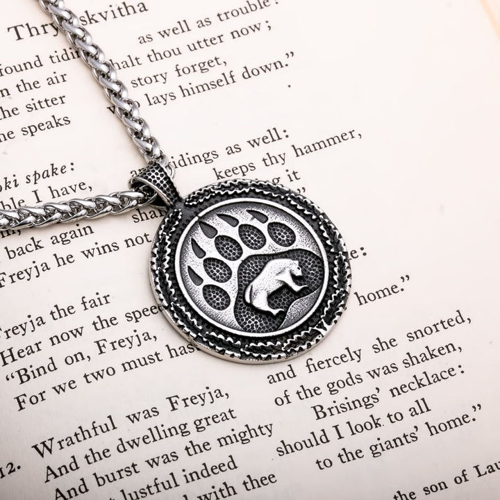 Viking Bear Paw Print Berserker Stainless Steel Pendant Necklace Norse American