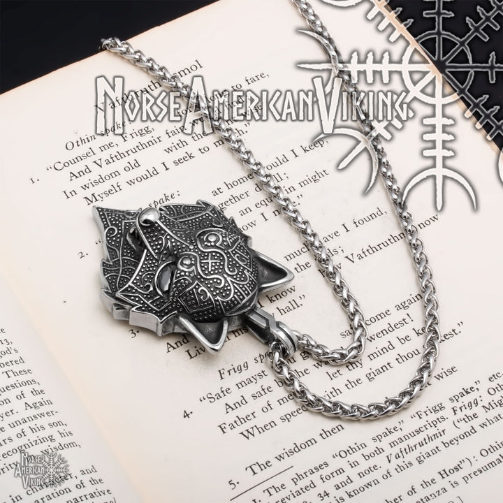 Viking Fenrir Wolf Head Stainless Steel Pendant Necklace