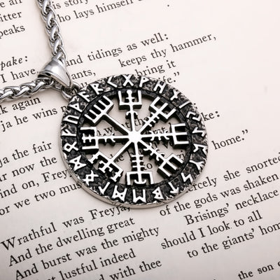 Viking Compass Vegvisir Rune Stainless Steel Pendant Necklace Norse American