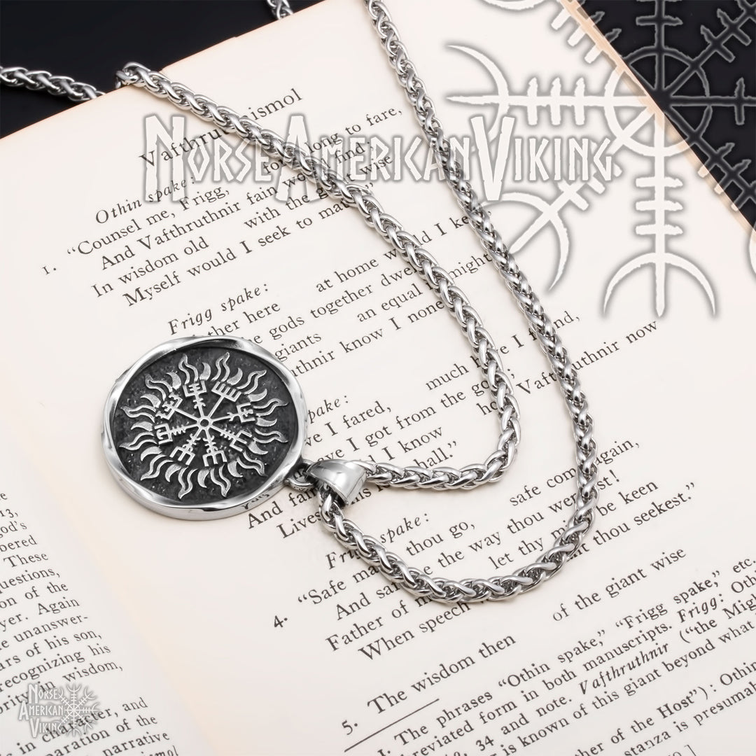 Viking Vegvisir Compass Sun Stainless Steel Pendant Necklace Norse American