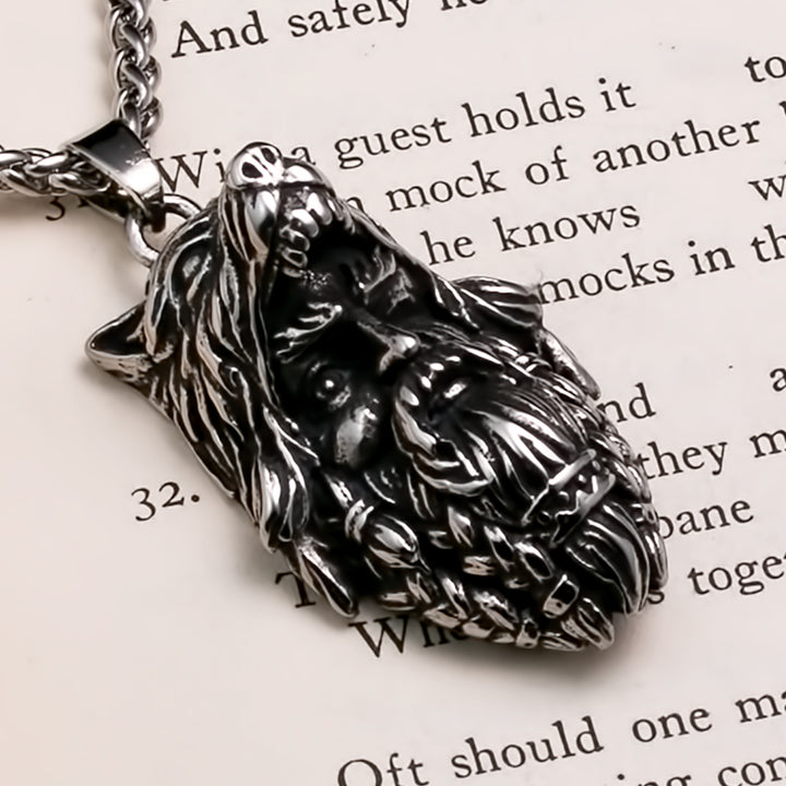 Viking Odin Wolf Stainless Steel Pendant Necklace Norse American