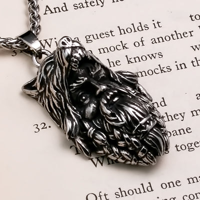 Viking Odin Wolf Stainless Steel Pendant Necklace Norse American