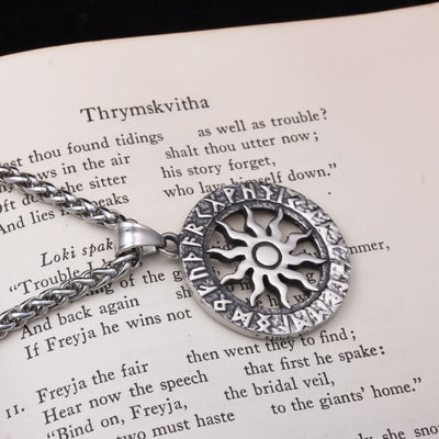 Viking Sun Rune Stainless Steel Pendant Necklace