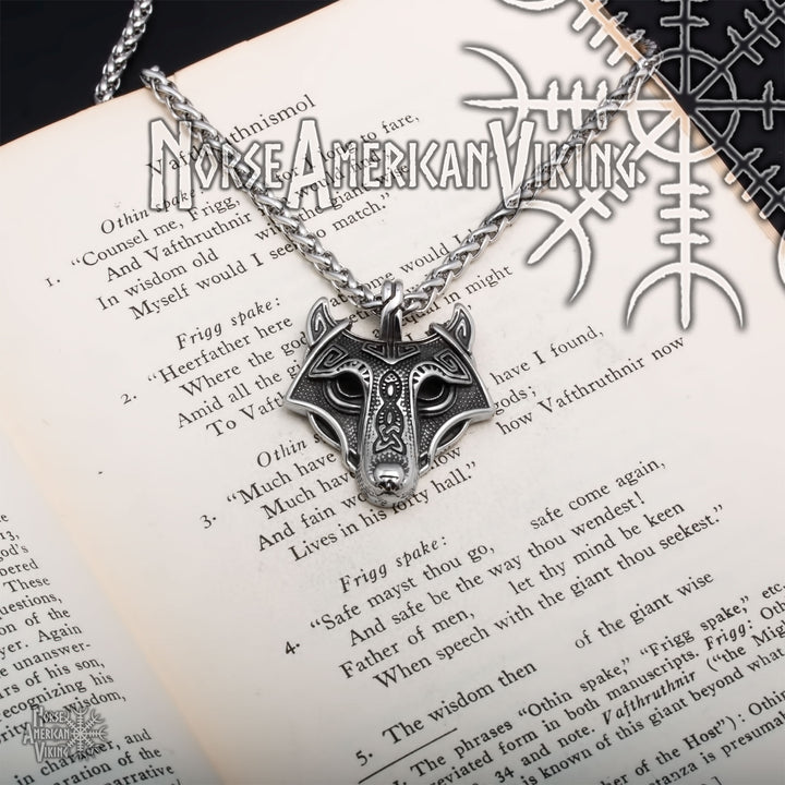 Viking Fenrir Wolf Head Stainless Steel Pendant Necklace Norse American