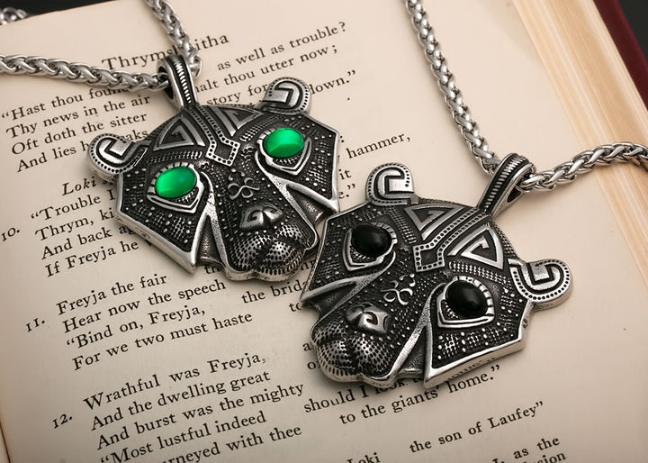 Viking Bear Head with Green Eyes Berserker Stainless Steel Pendant Necklace Norse American