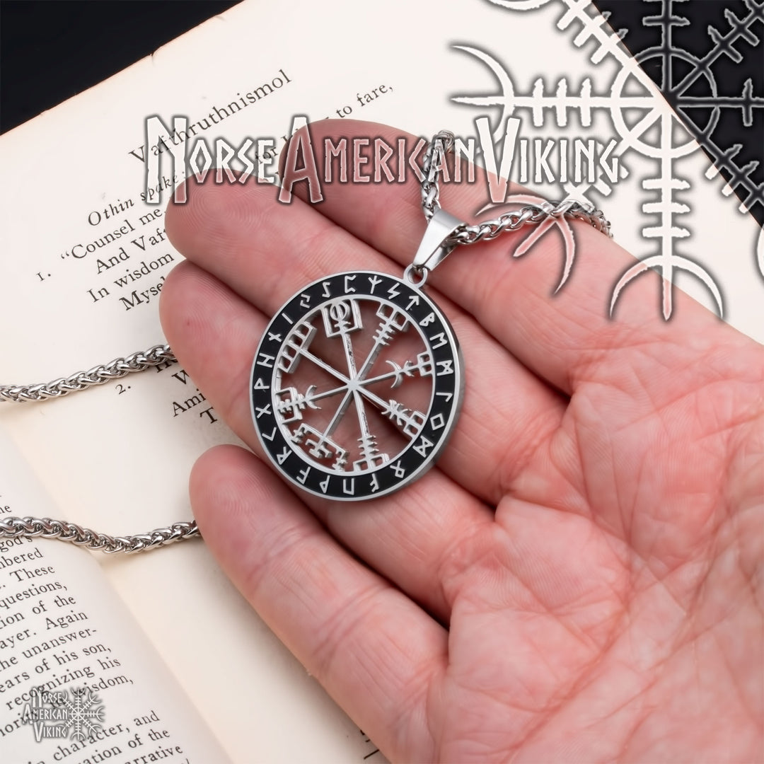 Viking Vegvisir Compass Stainless Steel Pendant Necklace Norse American