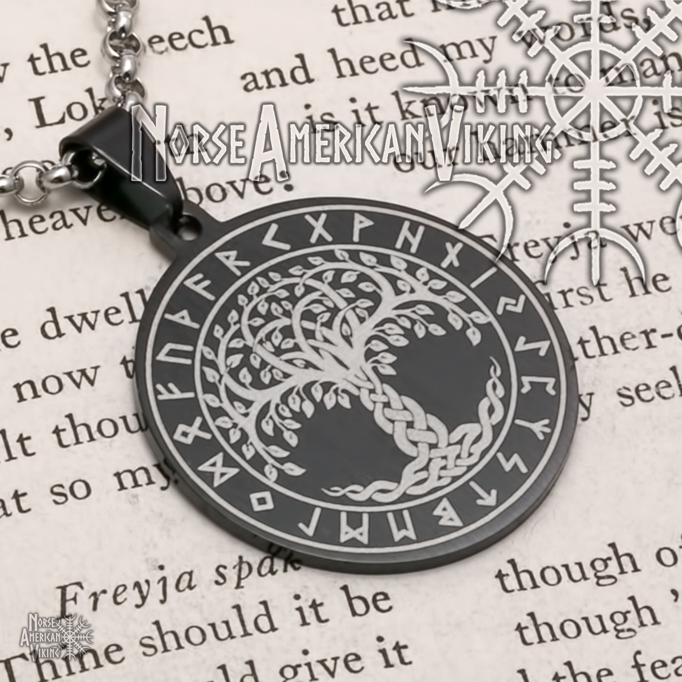 Viking Yggdrasil World Tree Rune Stainless Steel Pendant Necklace Norse American