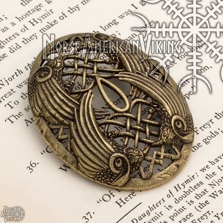 Viking Raven Oval Tortoise Brooch