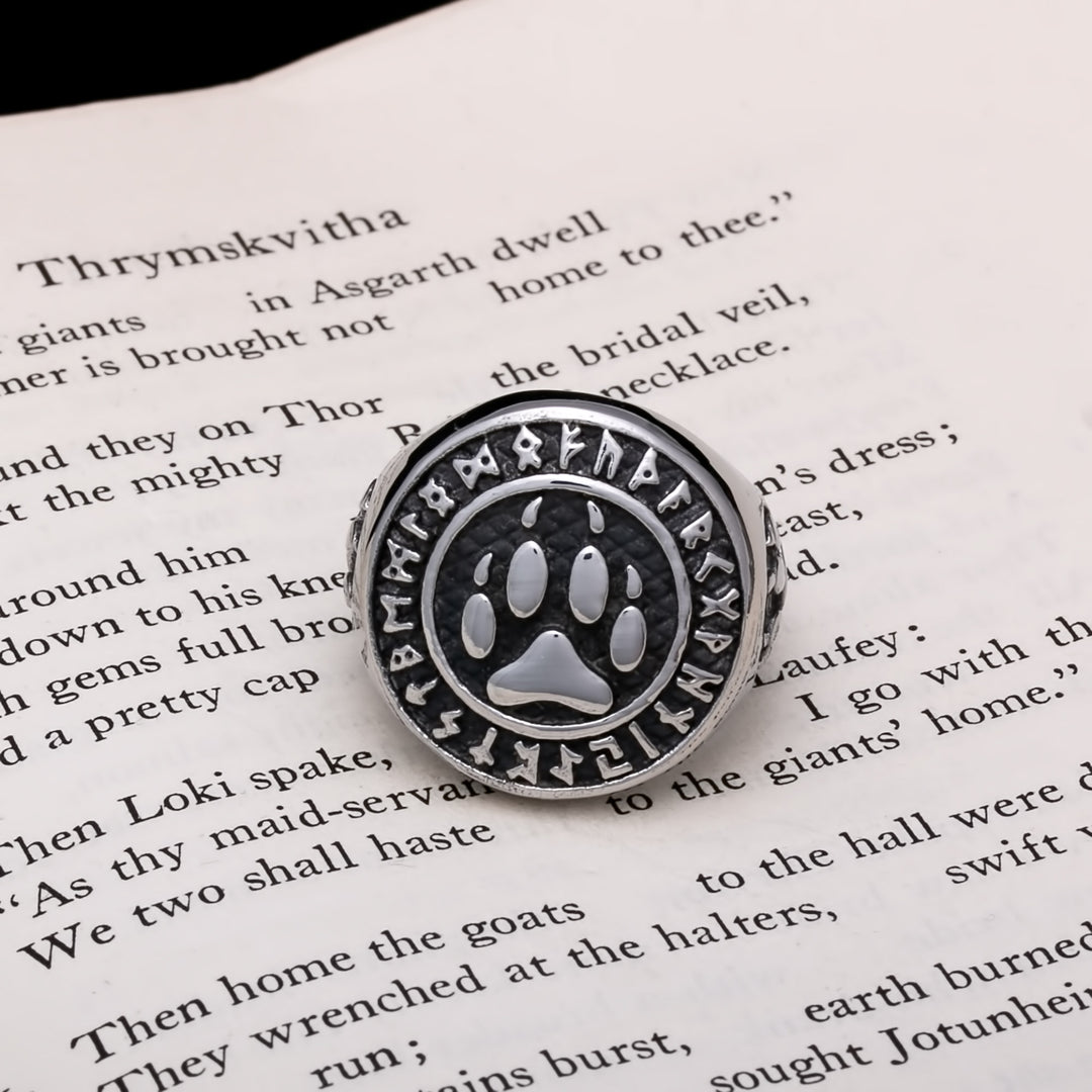 Wolf Paw Print Rune Ring Norse American Viking