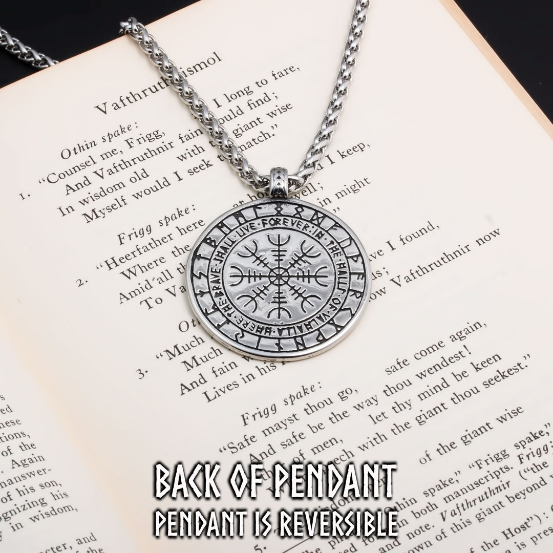 Viking Helm of Awe Ægishjálmr Elder Futhark Rune Stainless Steel Pendant Necklace Norse American